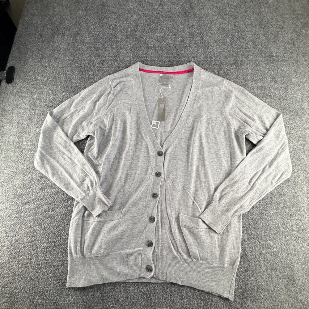 JCP Womens XL Gray Cashmere Blend V-Neck Button Front Cardigan Sweater New